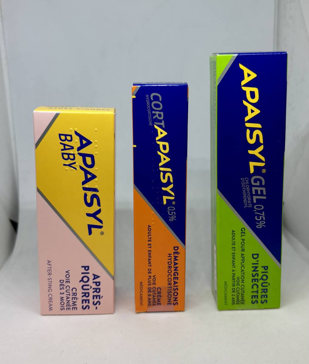 après iqûres ( bébé ) / cortapaisyl ( démangeaisons ) / apaisyl gel ( piqûres d'insectes )  