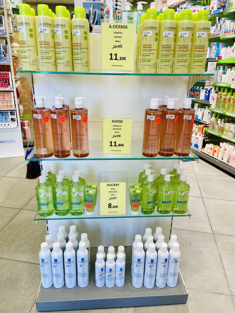 OFFRE spécial ADERMA huile lavante, AVENE gel nettoyant, DUCRAY shampooing dermo protecteur.