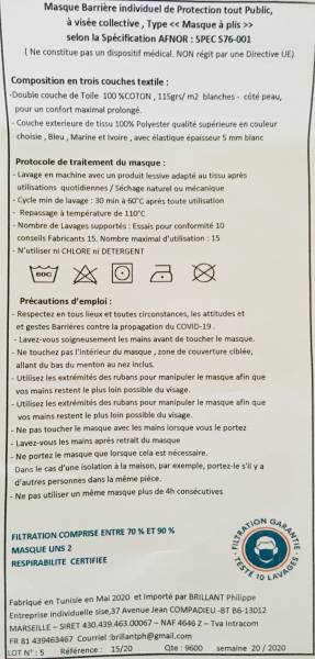 Notice masques lavables marseille